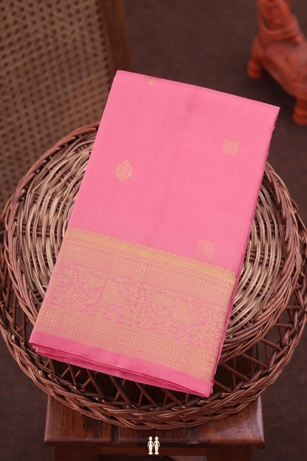 Kanchipuram Silk Saree In Pink With Kolam Buttas