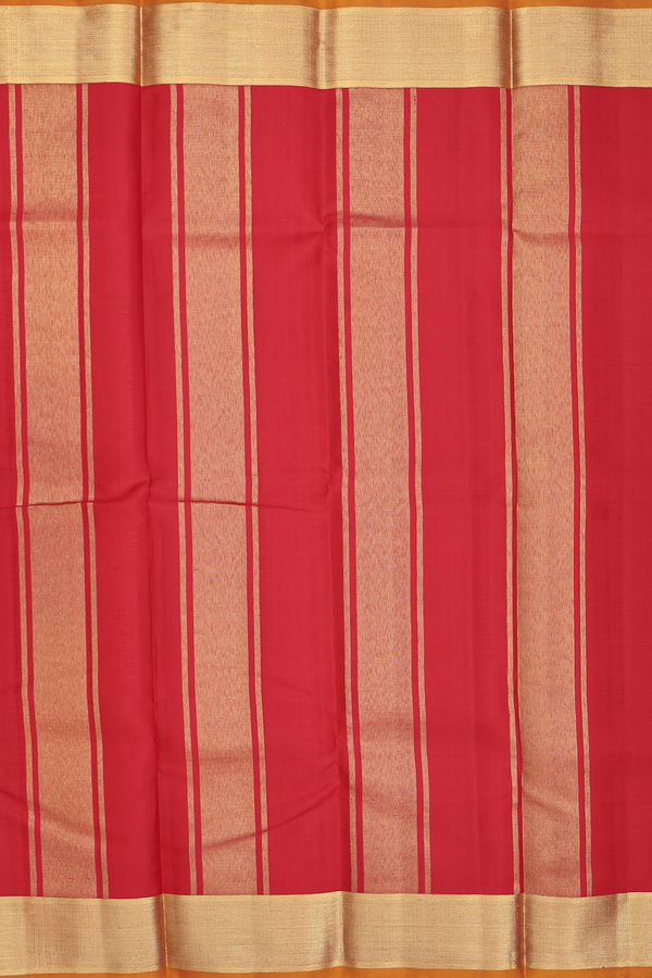 Kanchipuram Silk Saree In Scarlet Red With Checks Design