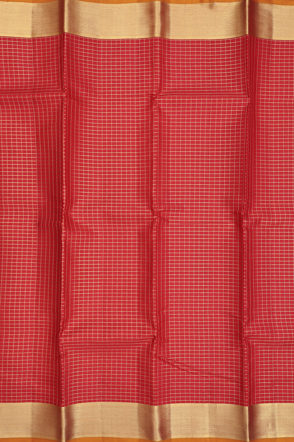 Kanchipuram Silk Saree In Scarlet Red With Checks Design