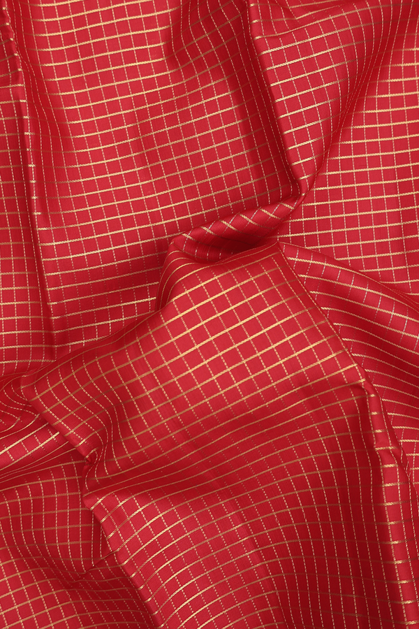 Kanchipuram Silk Saree In Scarlet Red With Checks Design
