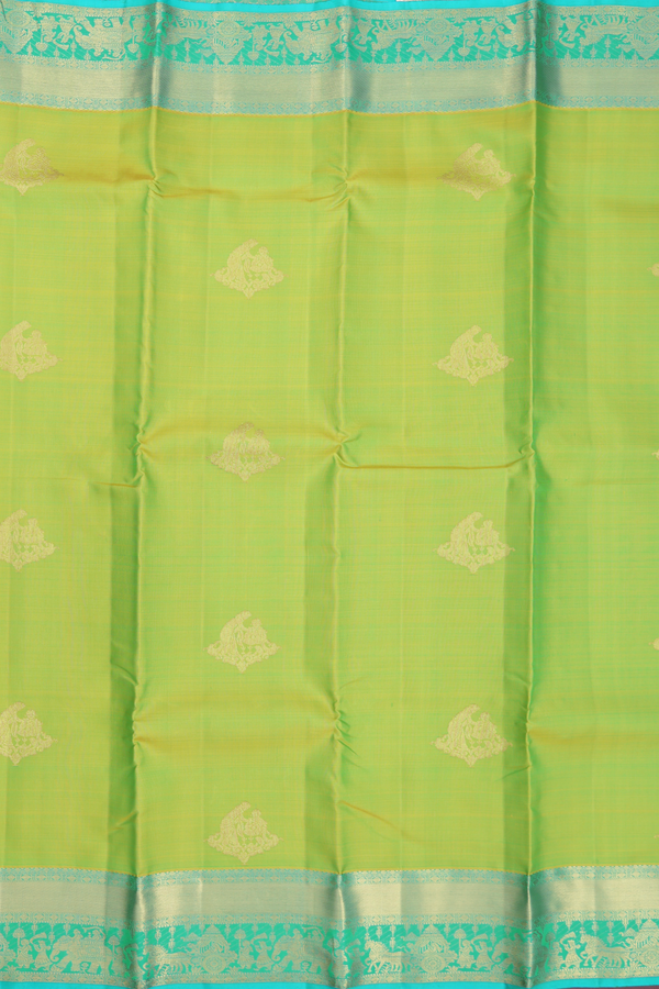 Kanchipuram Silk Saree In Parrot Green With Zari Motifs