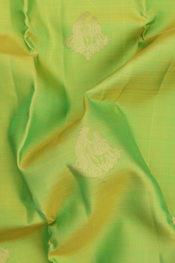 Kanchipuram Silk Saree In Parrot Green With Zari Motifs
