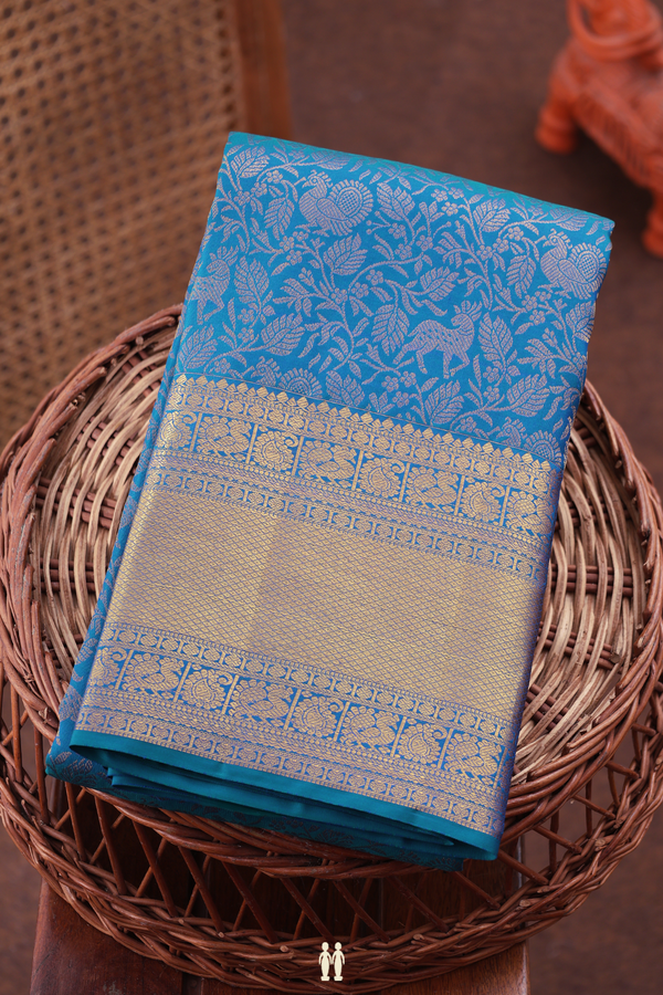 Kanchipuram Silk Saree In Cobalt Blue With Brocade Design