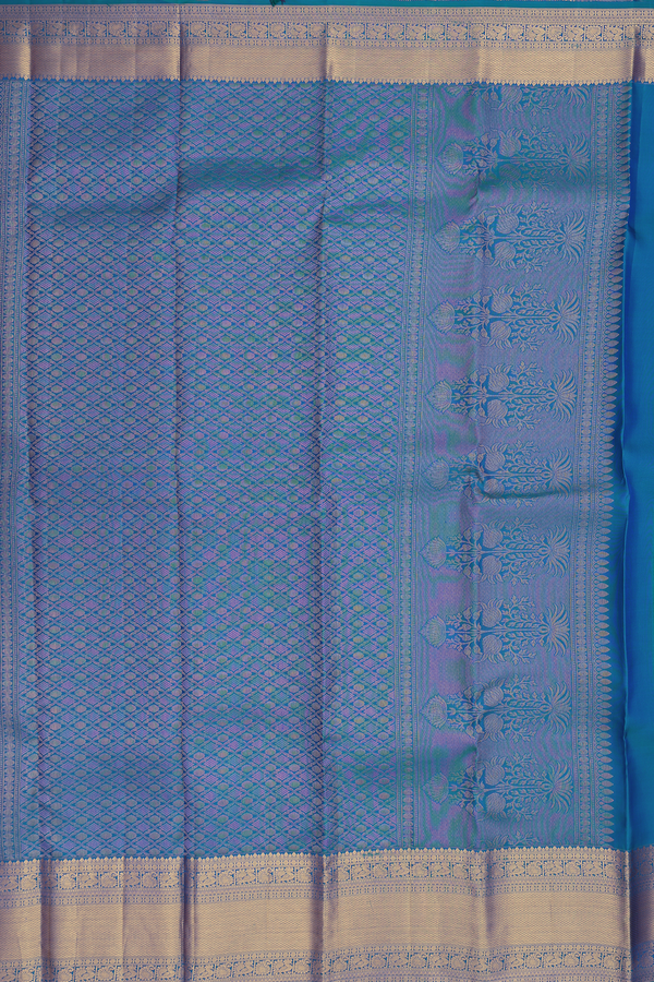 Kanchipuram Silk Saree In Cobalt Blue With Brocade Design