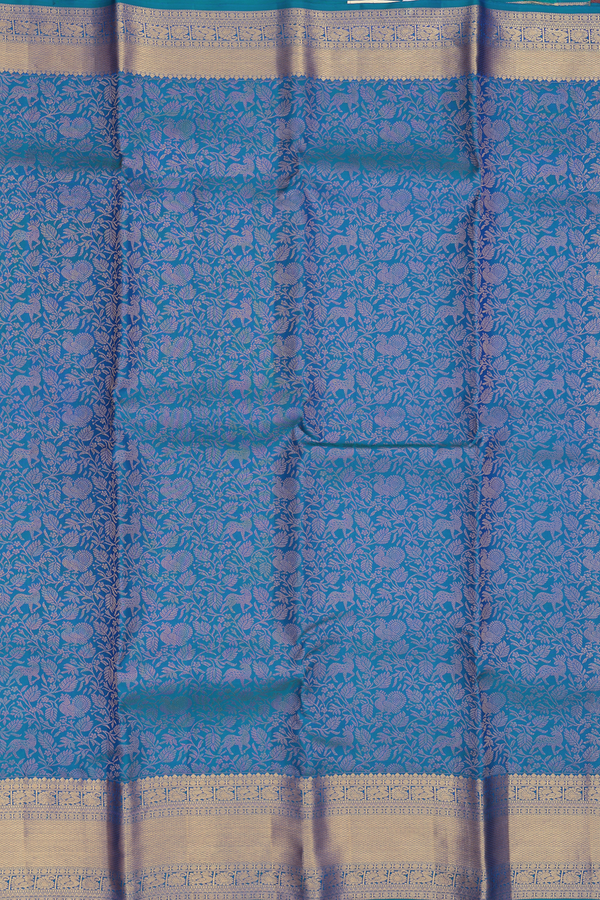 Kanchipuram Silk Saree In Cobalt Blue With Brocade Design