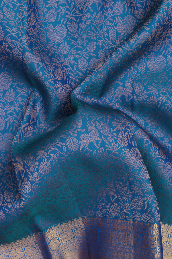Kanchipuram Silk Saree In Cobalt Blue With Brocade Design