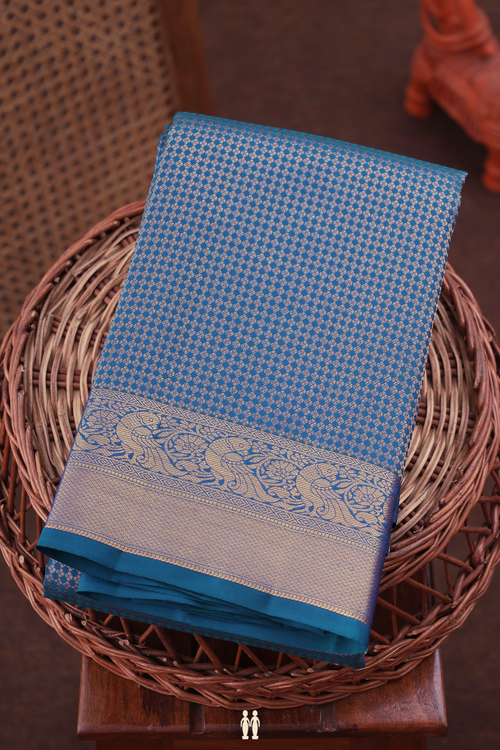 Kanchipuram Silk Saree In Prussian Blue With Brocade Design