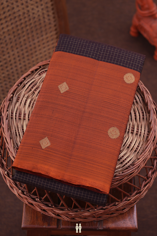 Kanchipuram Silk Saree In Dark Coffee Brown With Checks Design