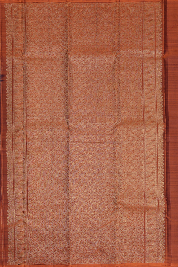 Kanchipuram Silk Saree In Dark Coffee Brown With Checks Design