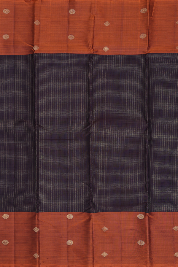 Kanchipuram Silk Saree In Dark Coffee Brown With Checks Design