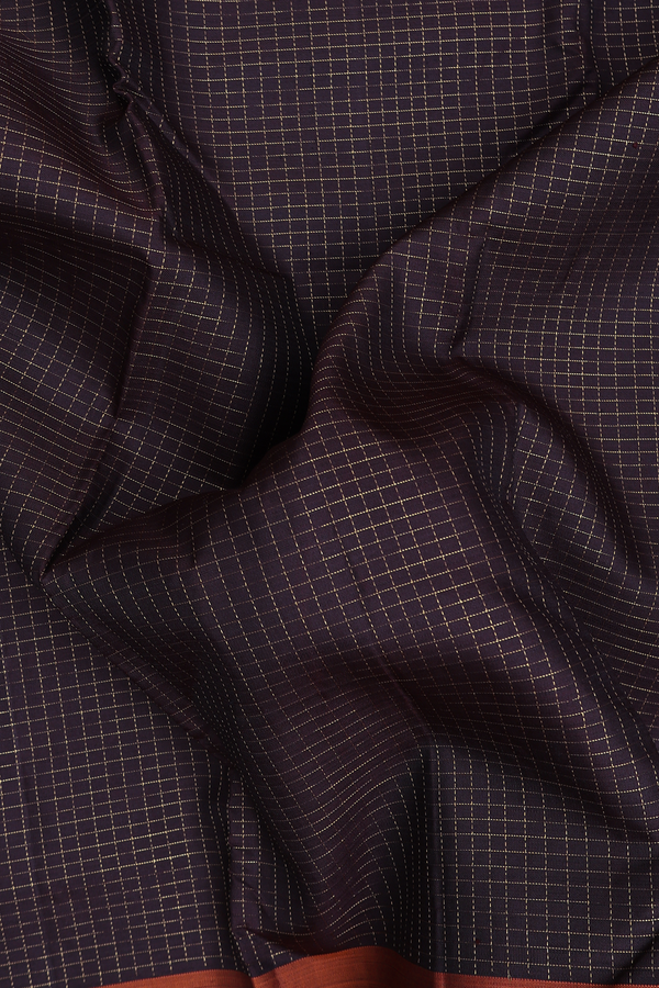 Kanchipuram Silk Saree In Dark Coffee Brown With Checks Design