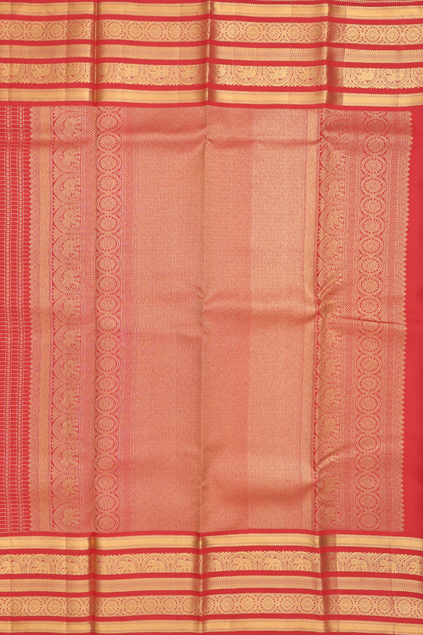 Kanchipuram Silk Saree In Vermillion Red With Checks Design