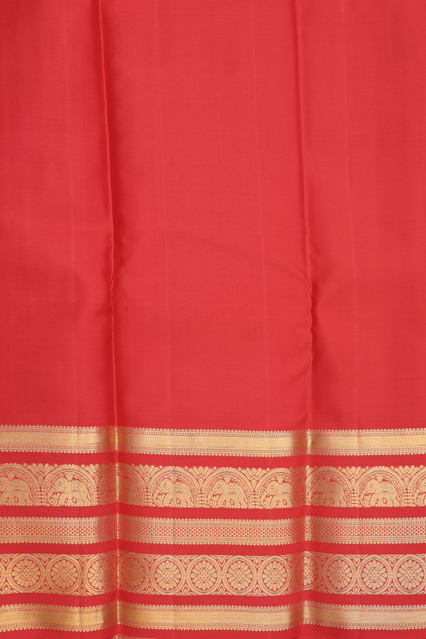 Kanchipuram Silk Saree In Vermillion Red With Checks Design