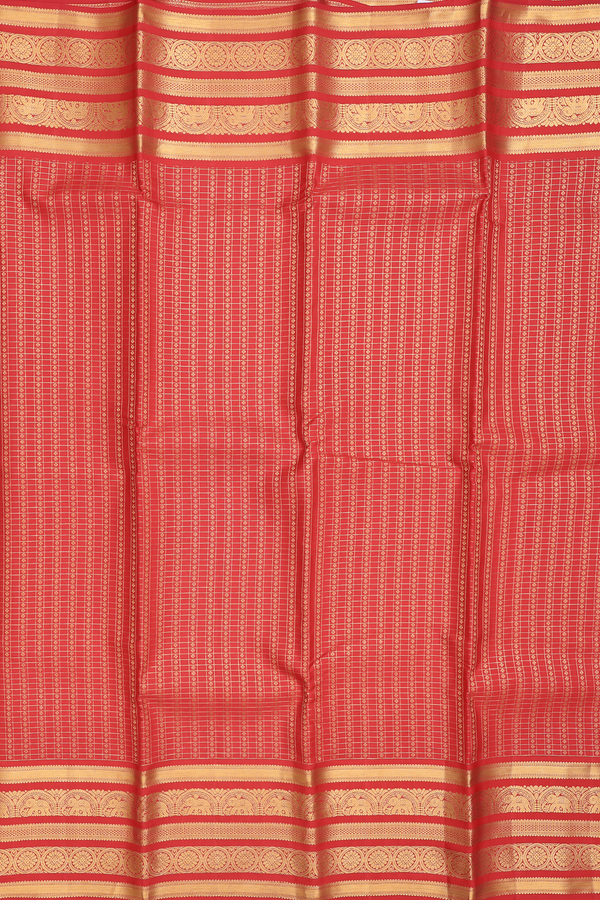 Kanchipuram Silk Saree In Vermillion Red With Checks Design