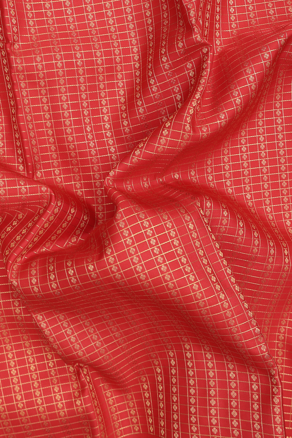 Kanchipuram Silk Saree In Vermillion Red With Checks Design