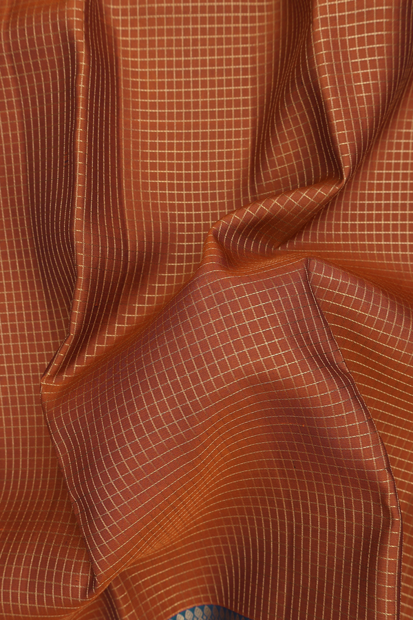 Kanchipuram Silk Saree In Orange With Checks Design