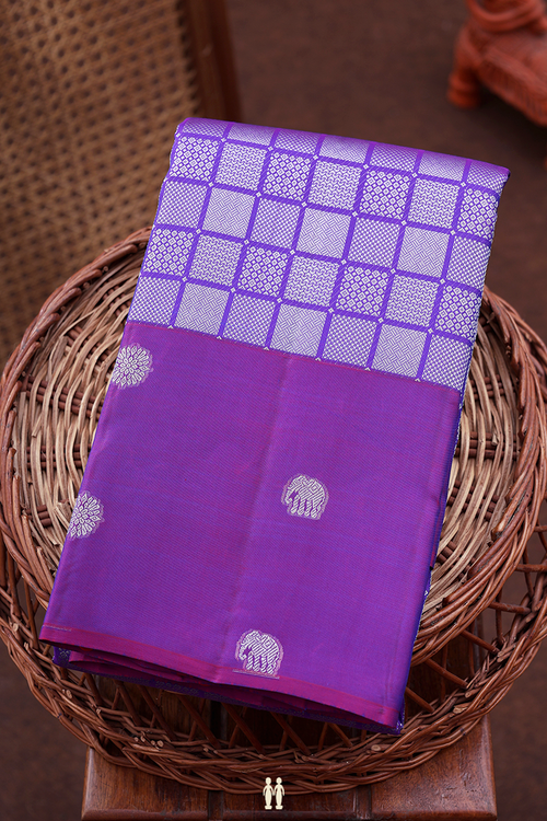 Kanchipuram Silk Saree In Purple With Geometric Design