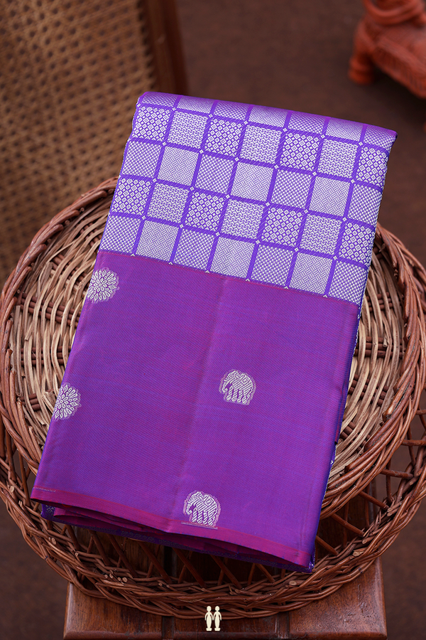 Kanchipuram Silk Saree In Purple With Geometric Design