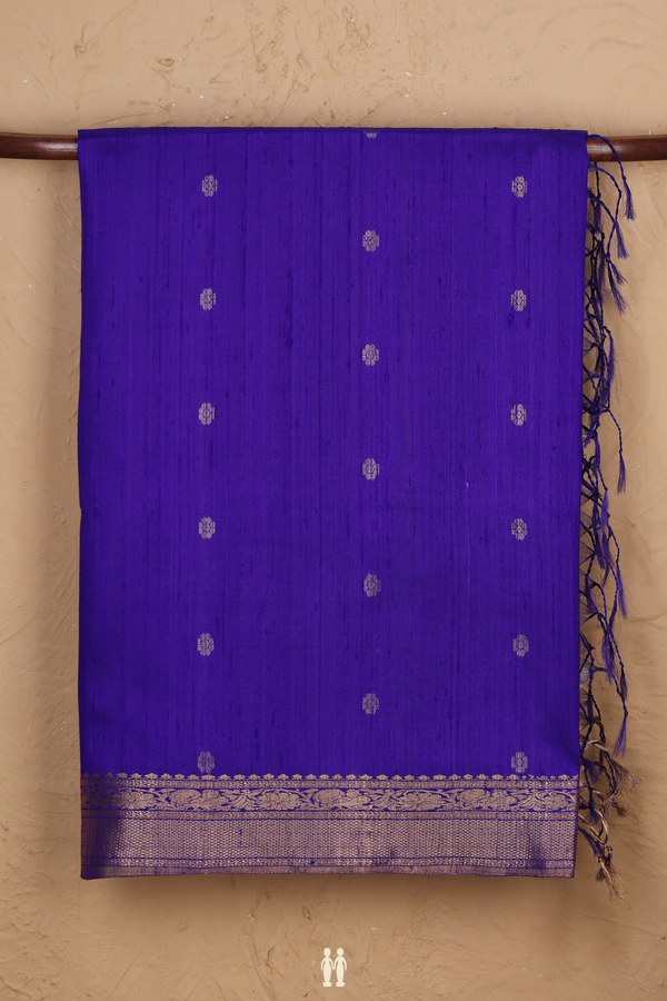 Raw Silk Saree In Royal Purple With Floral Buttas