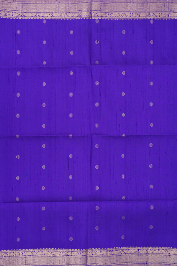 Raw Silk Saree In Royal Purple With Floral Buttas