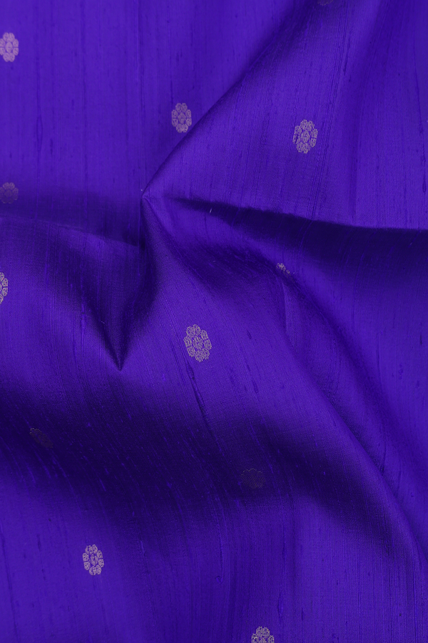 Raw Silk Saree In Royal Purple With Floral Buttas