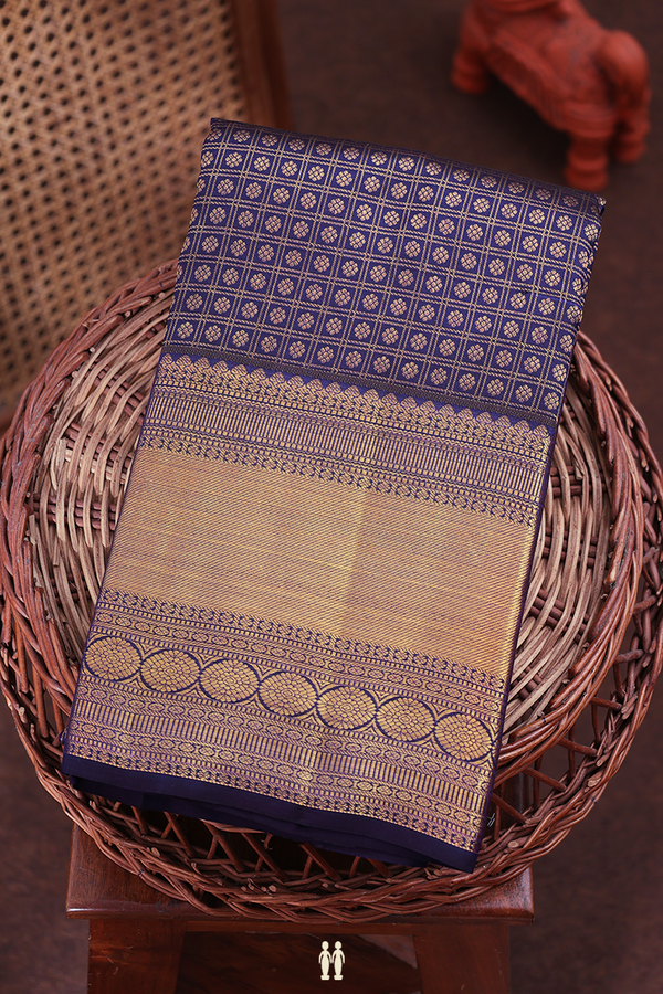 Kanchipuram Silk Saree In Royal Blue With Checks Design