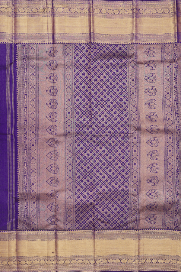 Kanchipuram Silk Saree In Royal Blue With Checks Design