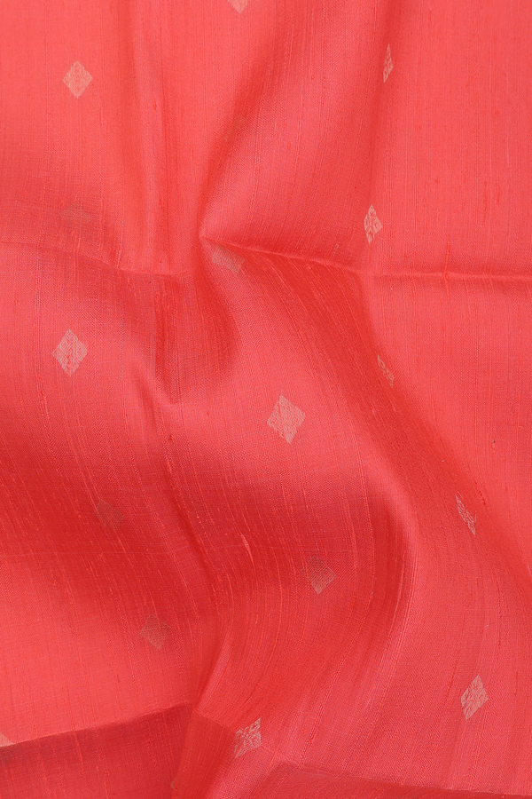 Raw Silk Saree In Coral Orange With Zari Buttas