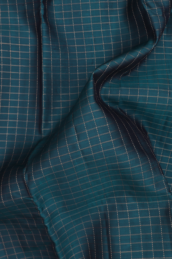 Kanchipuram Silk Saree In Midnight Green With Checks Design