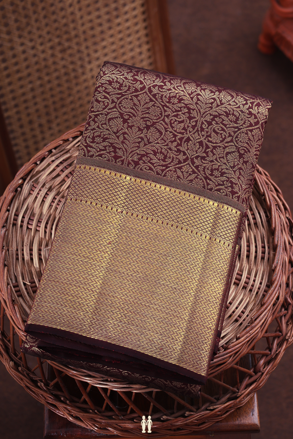 Kanchipuram Silk Saree In Dark Maroon With Brocade Design