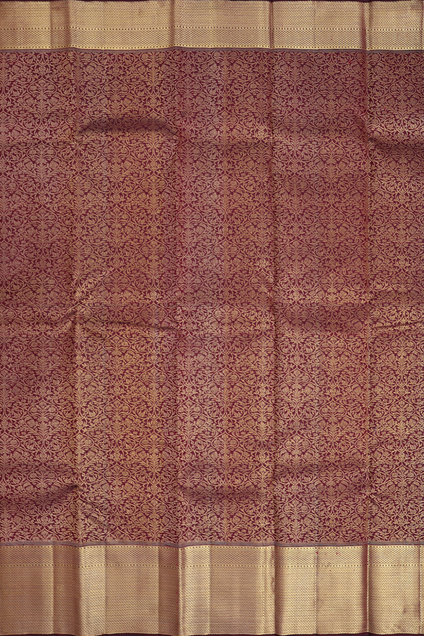 Kanchipuram Silk Saree In Dark Maroon With Brocade Design