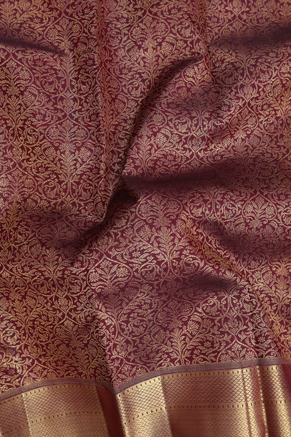 Kanchipuram Silk Saree In Dark Maroon With Brocade Design