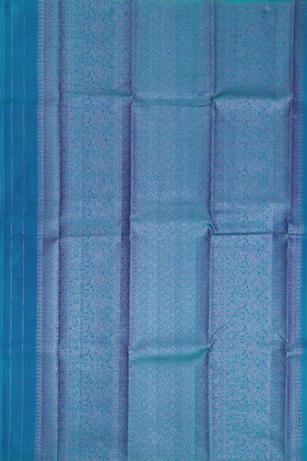 Kanchipuram Silk Saree In Cobalt Blue With Stripes Design