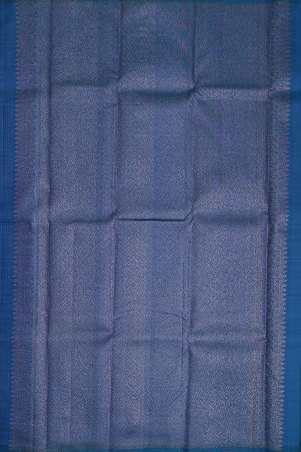 Kanchipuram Silk Saree In Cobalt Blue With Stripes Design