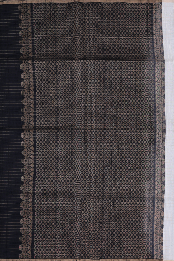 Raw Silk Saree In Off White With Checks Design