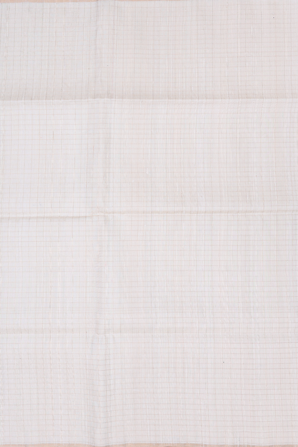 Raw Silk Saree In Off White With Checks Design