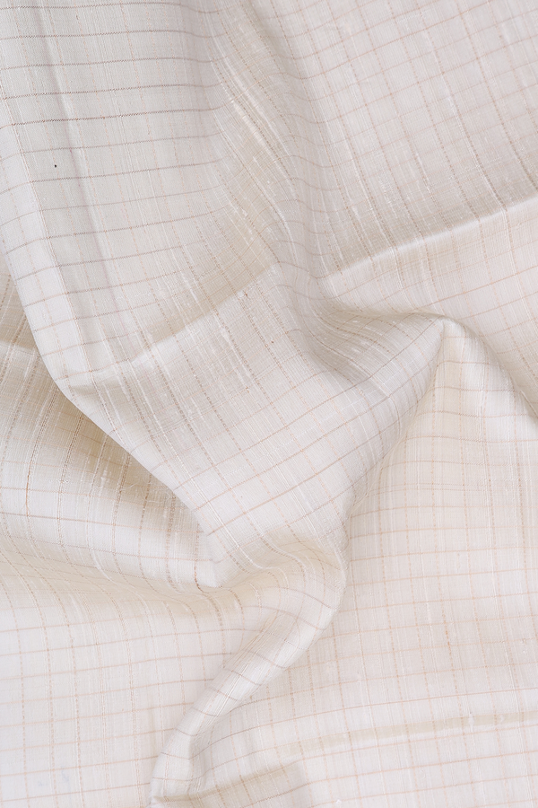 Raw Silk Saree In Off White With Checks Design