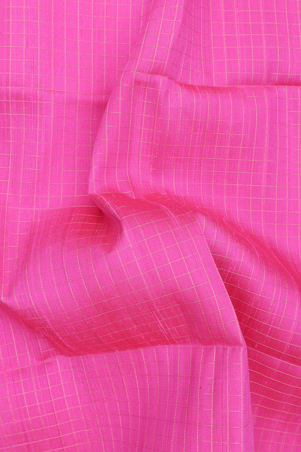 Raw Silk Saree In Pink With Checks Design
