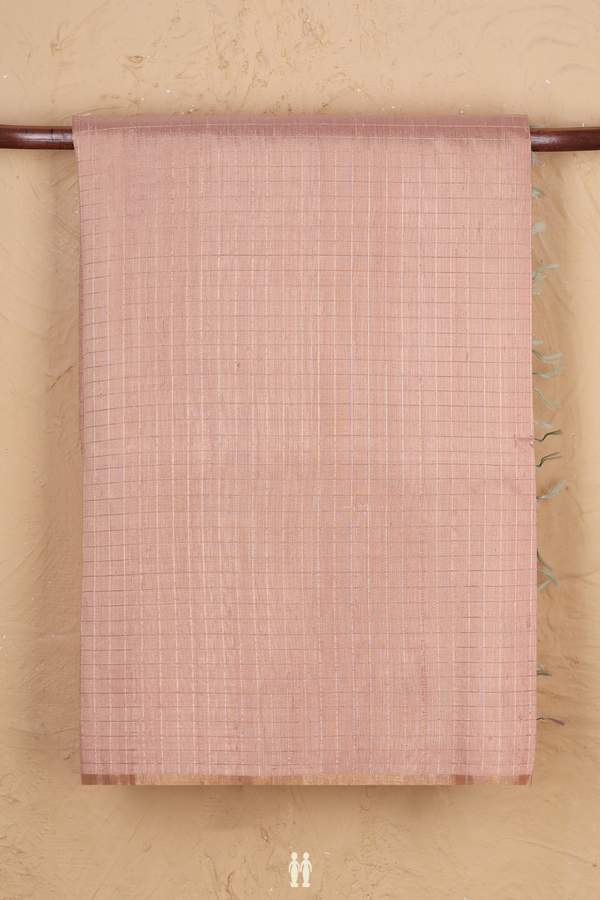 Raw Silk Saree In Tan Brown With Checks Design