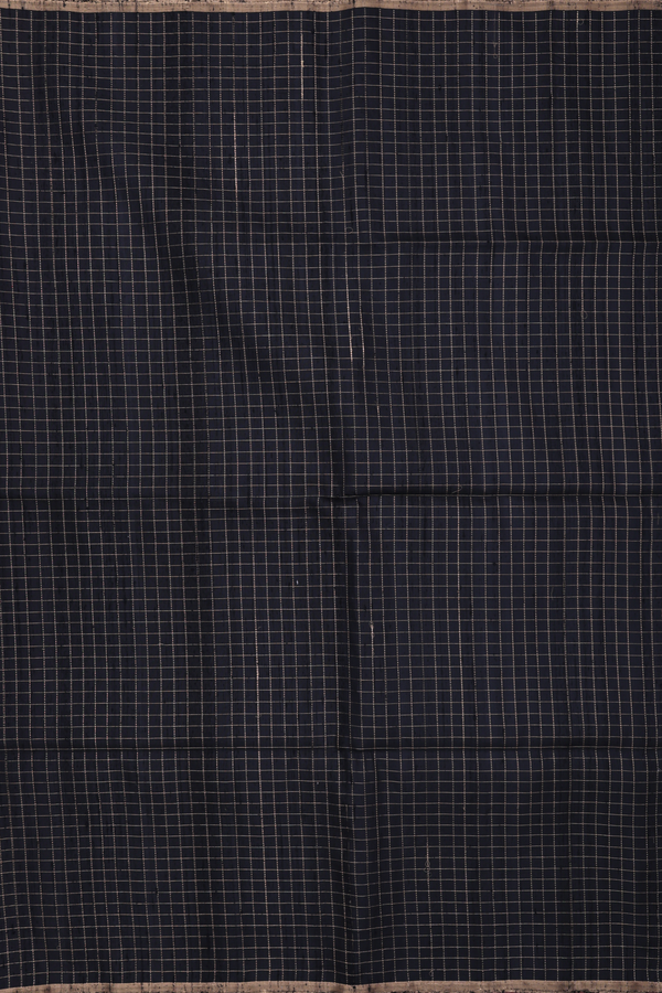 Raw Silk Saree In Black With Checks Design