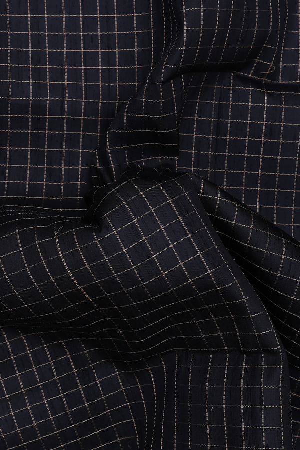 Raw Silk Saree In Black With Checks Design