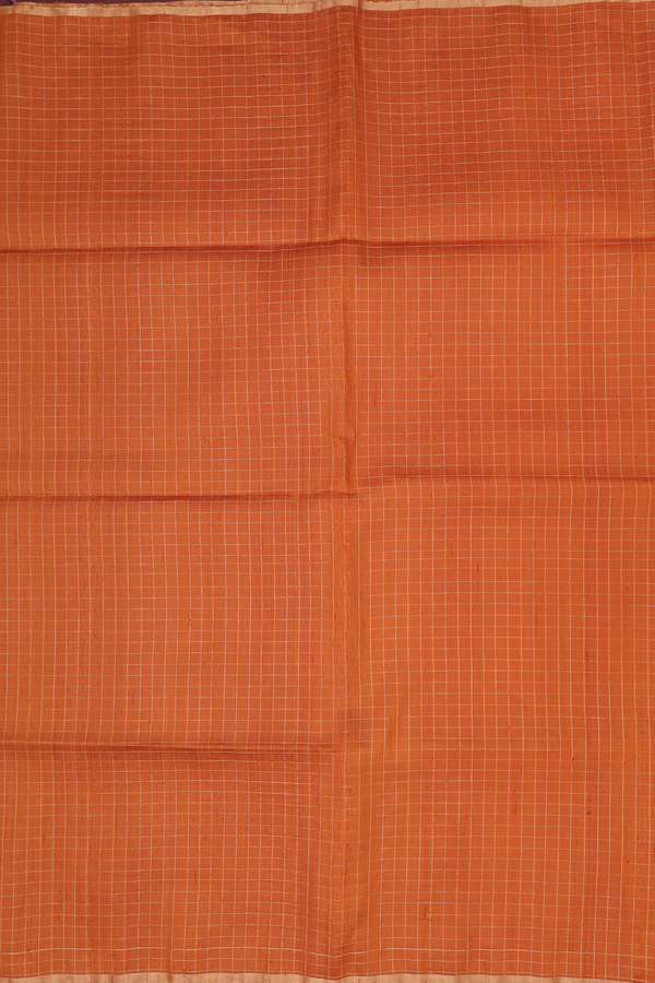 Raw Silk Saree In Royal Orange With Checks Design