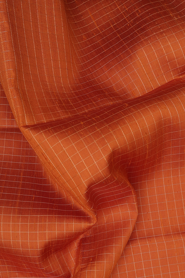Raw Silk Saree In Royal Orange With Checks Design