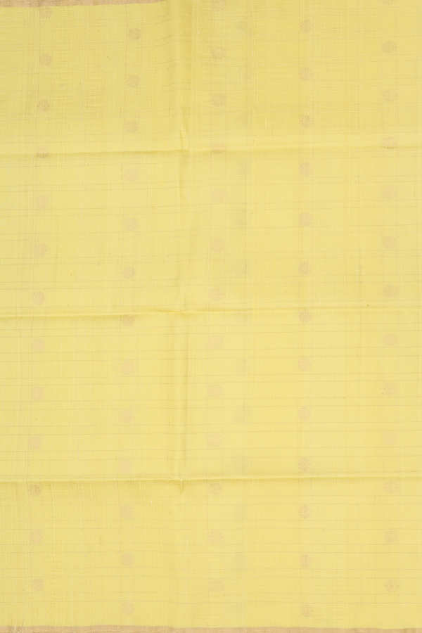 Raw Silk Saree In Light Yellow With Checks Design