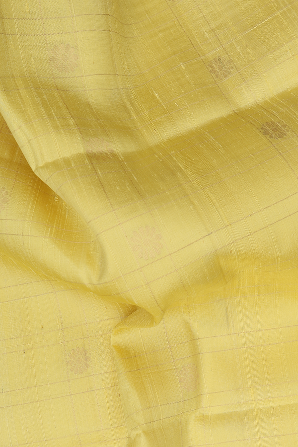 Raw Silk Saree In Light Yellow With Checks Design