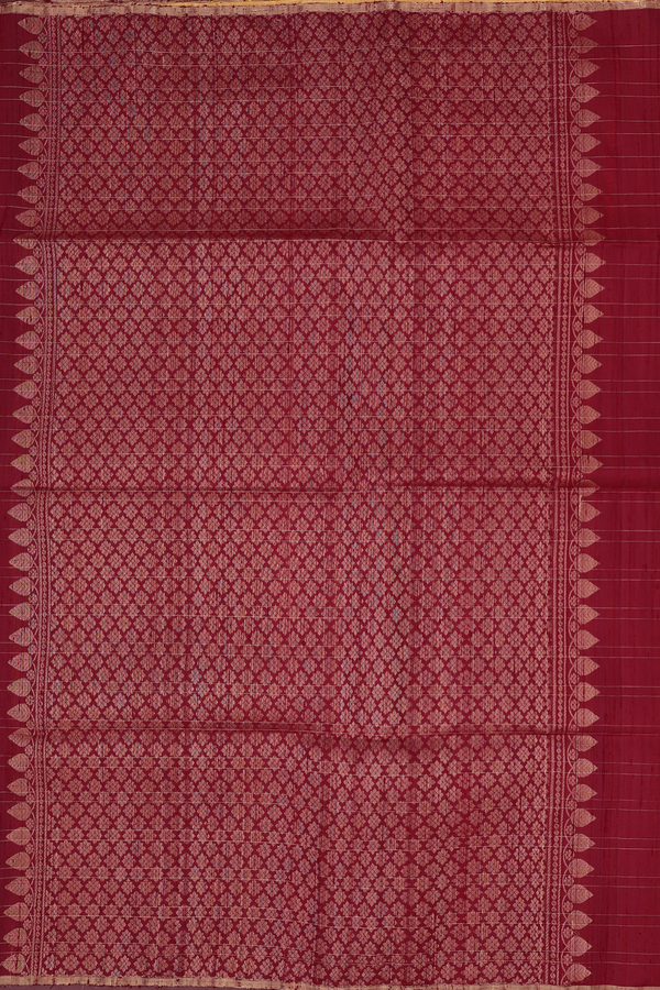 Raw Silk Saree In Burgundy Red With Checks Design