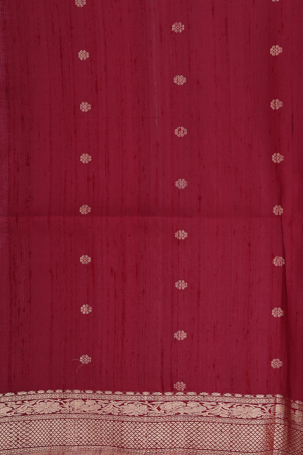 Raw Silk Saree In White With Floral Buttis