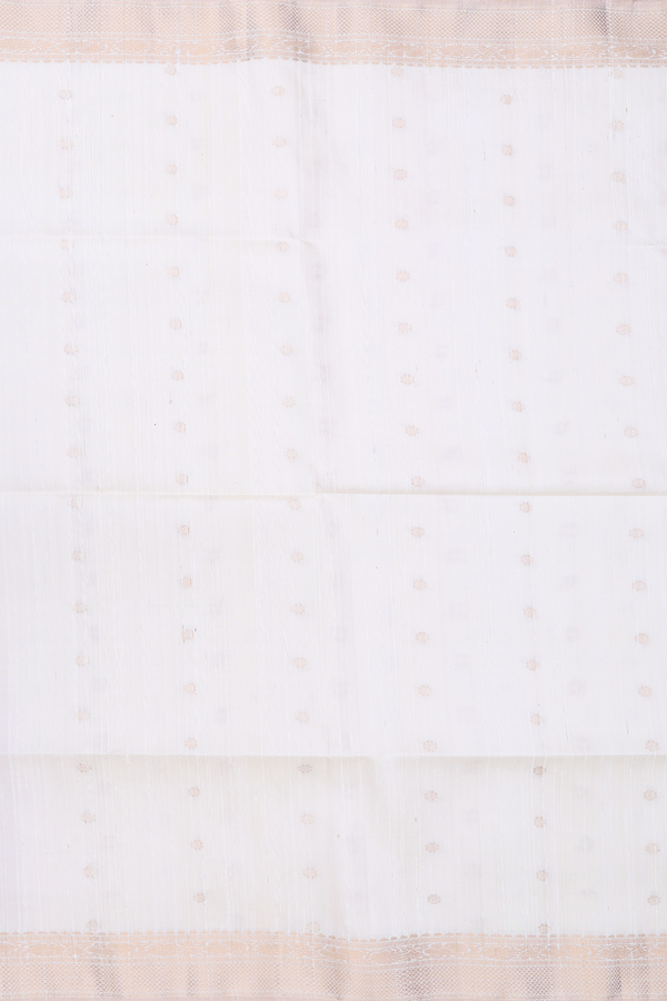 Raw Silk Saree In White With Floral Buttis
