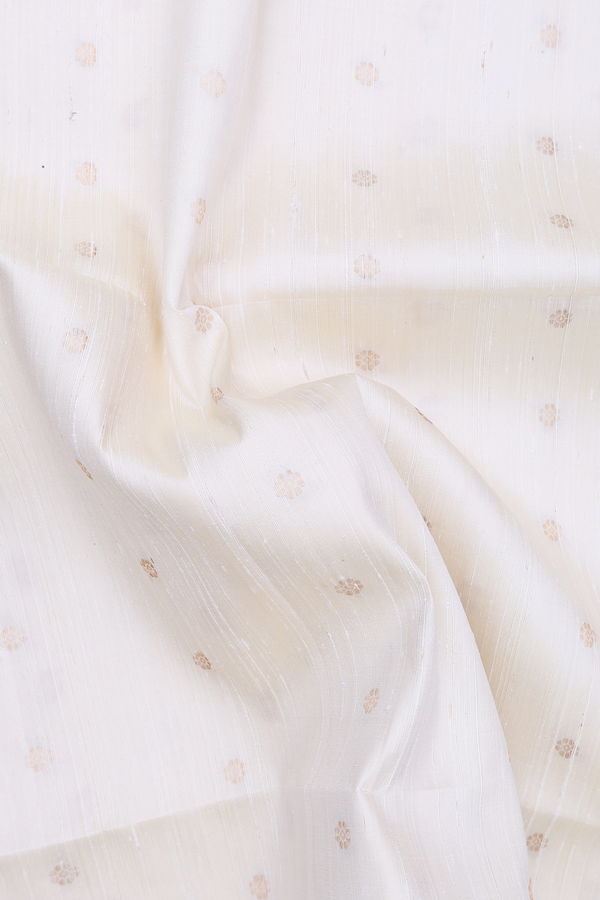 Raw Silk Saree In White With Floral Buttis
