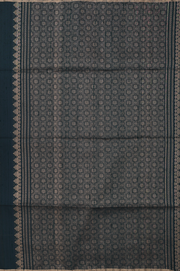 Raw Silk Saree In Dark Green With Zari Buttis